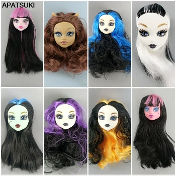 

8pcs/lot Fashion Mix Style Soft Plastic Doll Heads for Monster High Doll Head with Long Hair Doll Demon Monster Head DIY 1/6 BJD