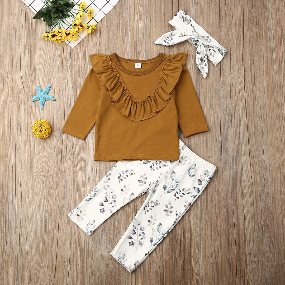 Одежда для маленьких девочек от 0 до 24 месяцев весенне-осенний комплект одежды для маленьких девочек, хлопковый топ с длинными рукавами, штаны с цветочным принтом и повязка на голову