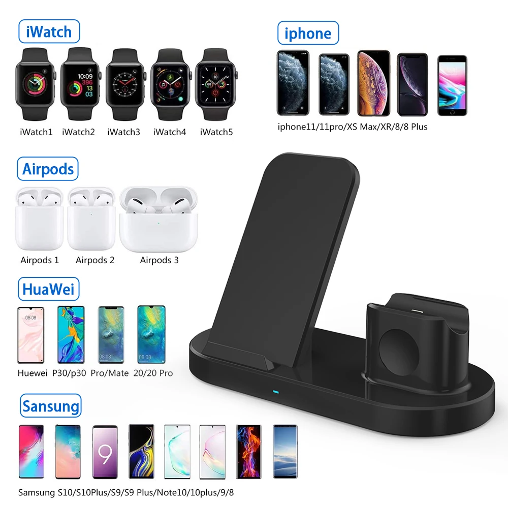 Беспроводное зарядное устройство 3 в 1 быстрая зарядка для iPhone11 Pro XR XS Max 8 Apple Watch 2 4 5