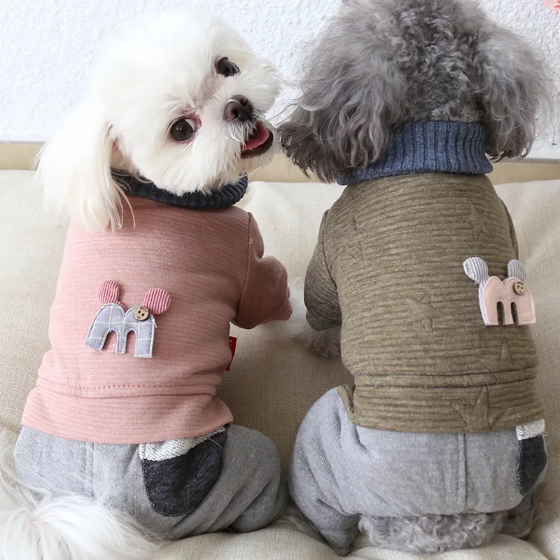 Розовый и зеленый цвета, четыре ноги, одежда для домашних животных на осень и зиму, новейшая одежда для домашних животных с небольшим декором, комбинезон для собак
