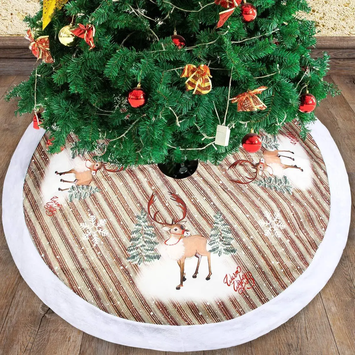 Hot Selling 98cm Skirt Under The Tree Christmas Bottom Dress Decorative Mat Skirt Christmas Tree Plush Christmas Carpet