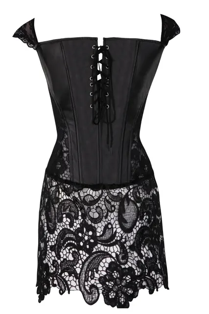 Plus Size Brown Black Red Sexy Lace Leather Corset Dress Gothic Punk Back Zipper Corset Skirt 3