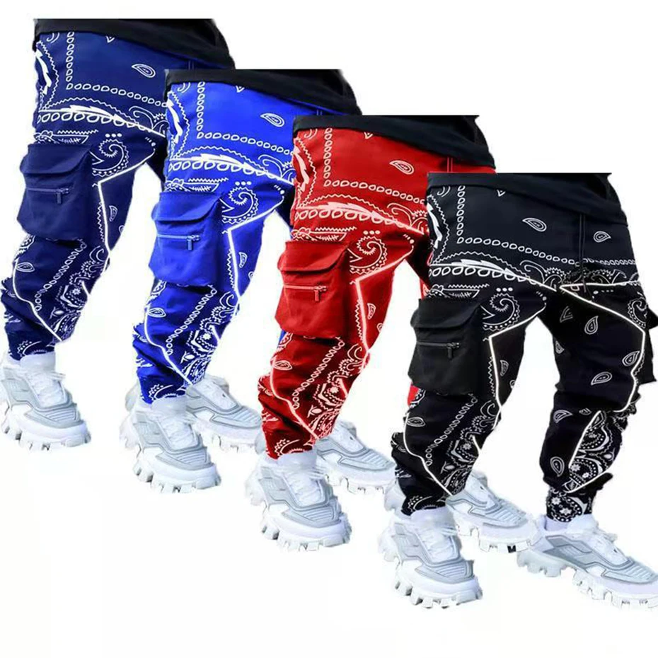 Cargo Men Casual Pants Paisley Reflective Joggers Oversized