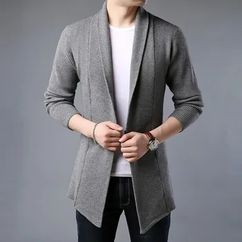 

Korean Style V Neck Long Sweater Men Slim Cardigan Knitted Outerwear Pull Homme Spring Autumn Sueter Hombre Black Grey Brown