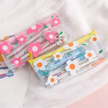 

21*9cm Flower Transparent Pencil Case 1Pcs PVC Multicolor Pencil Bag Cosmetic Brush Fresh Creative School Supplies Stationery