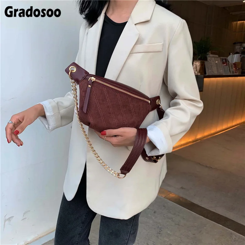 

Gradosoo Retro Scrub Leather Chest Bag Crossbody Bags Women Waist Bags Quilted Design Female Shoulder Bags Phone Bags New LBF720