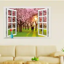 Стиль съемный стикер на стену s AY9234E вишневые деревья поддельные окна Гостиная Спальня декоративная наклейка