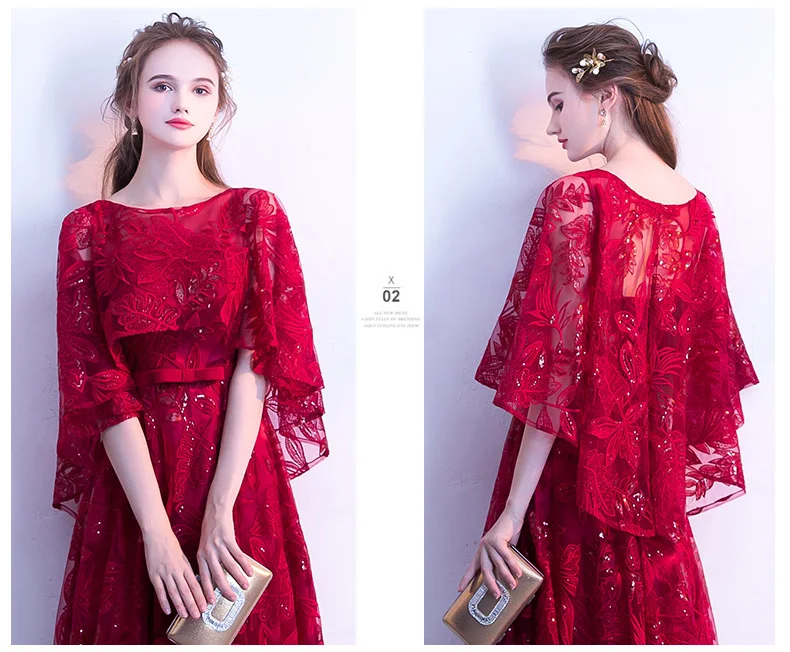 Wine Red Sequined Lace Long Prom Dresses 2019 A-line Scoop Neck With Jacket Floor-length  Plus Size Formal Dresses For Women