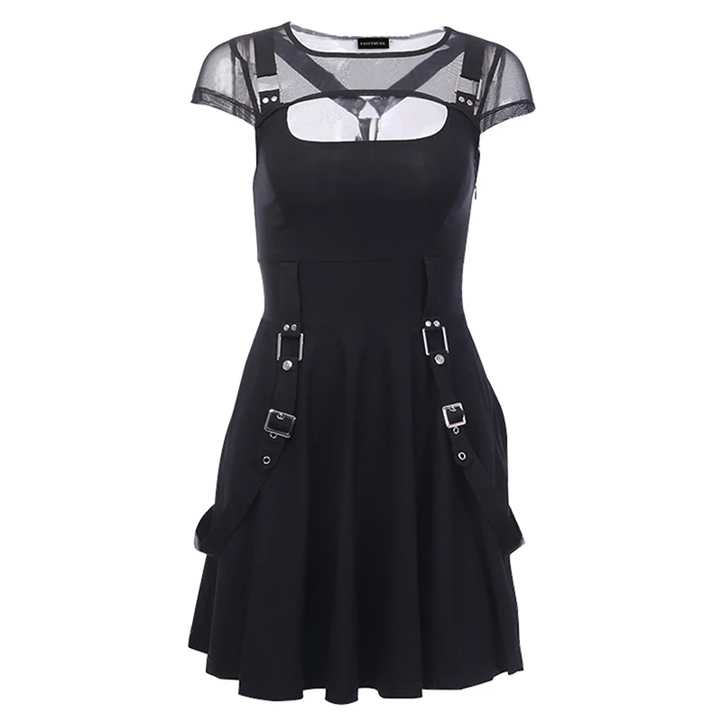 

Women Black Goth Dress Harajuku Gothic Girl Sexy Hollow Mini Dresses Dark Grunge Streetwear Womens Clothes Dropship