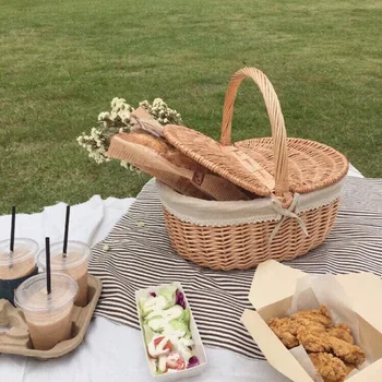 

Picnic basket spring tour articles shopping basket hand woven baskets wicker storage basket Picnic food vegetables fruit basket