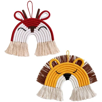 

2Pcs Children Room Handmade Woven Cotton Rope Animal Hanging Decoration Wall Hanging Decor