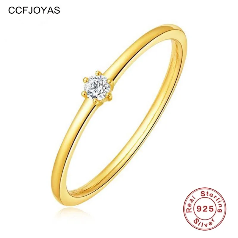 

CCFJOYAS 925 Sterling Silver Shine Zircon Rings 14K Gold Plated Korean Style Thin Tail Ring Fashion Wedding Party Jewelry 2022