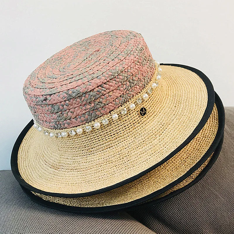 New Crochet Pearl Trimmed Raffia Hats 