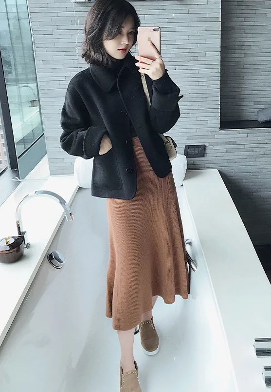 Woman short Solid Woolen Coat Fashion Autumn Jacket