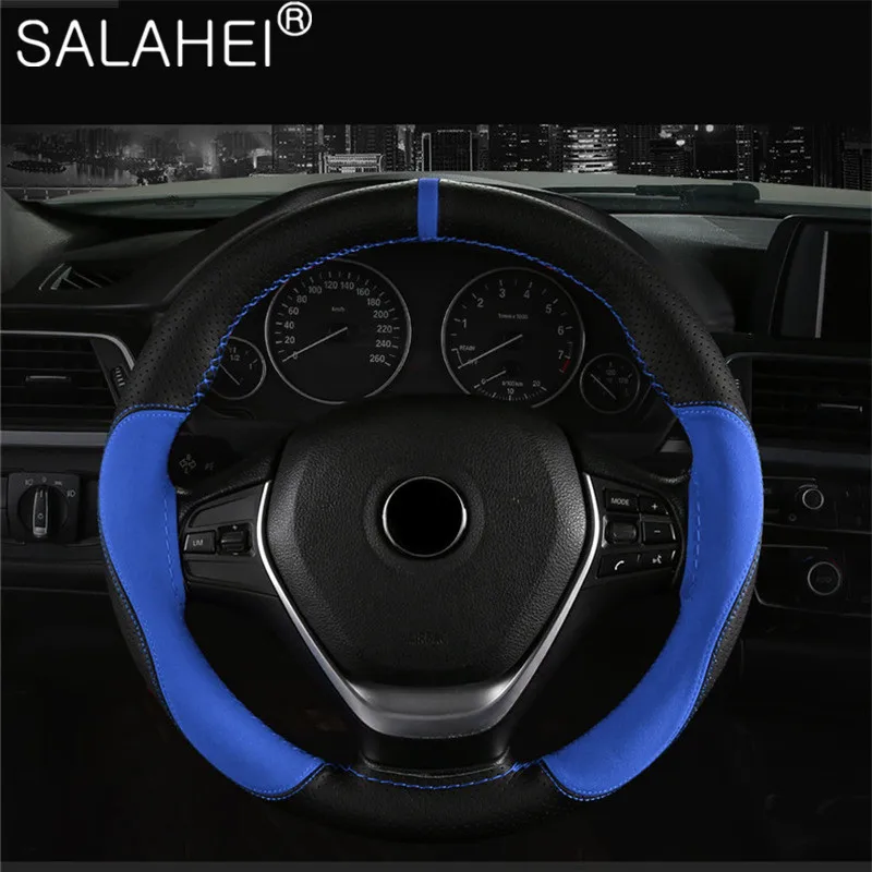 

Turn Fur Leather Steering Wheel Cover Breathable Design/Auto Steering-Wheel Braid Case Fit Car Suv 37cm 38cm Interior Accessorie