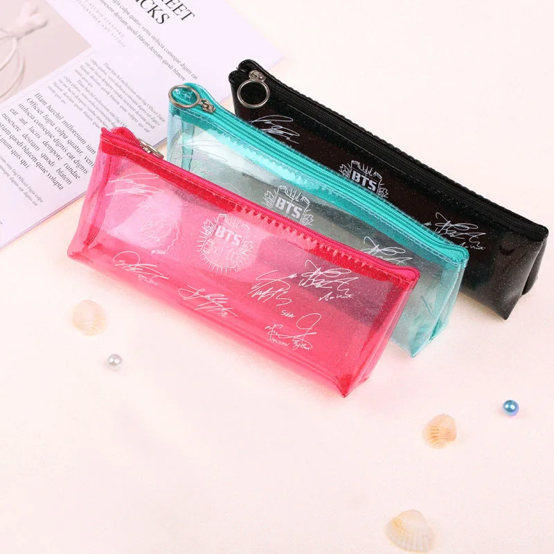 

K POP kawaii bangtan boys signature surrounding stationery solid color pencil case colorful fluorescent student pencil case
