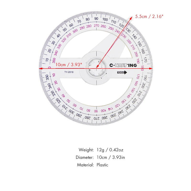 10cm Plastic 360 Degree Pointer Protractor Ruler Angle Finder Swing Arm For School Office Supplies