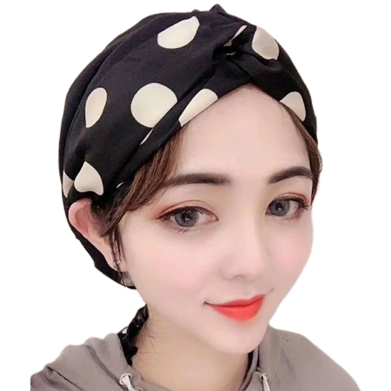 

Ethnic Contrast Color Polka Dot Print Turban Hat Women Twist Knot Beanie Headwrap Stretch Pre-Tied Sleep Cap Muslim Head Bonnet