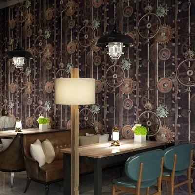 

Vintage Industrial-Style Wallpaper England Loft Gear Iron Art Internet Cafe Characteristics Restaurant Studio Clothing Store Wal