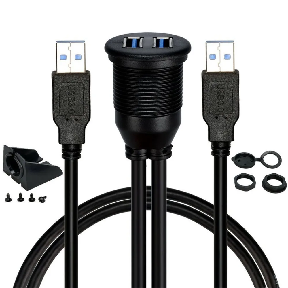 USB 2,0 порт мужчин и женщин удлинитель водонепроницаемый Заподлицо Двойной USB адаптер док-станции приборной панели сковорода для автомобиля мотоцикла