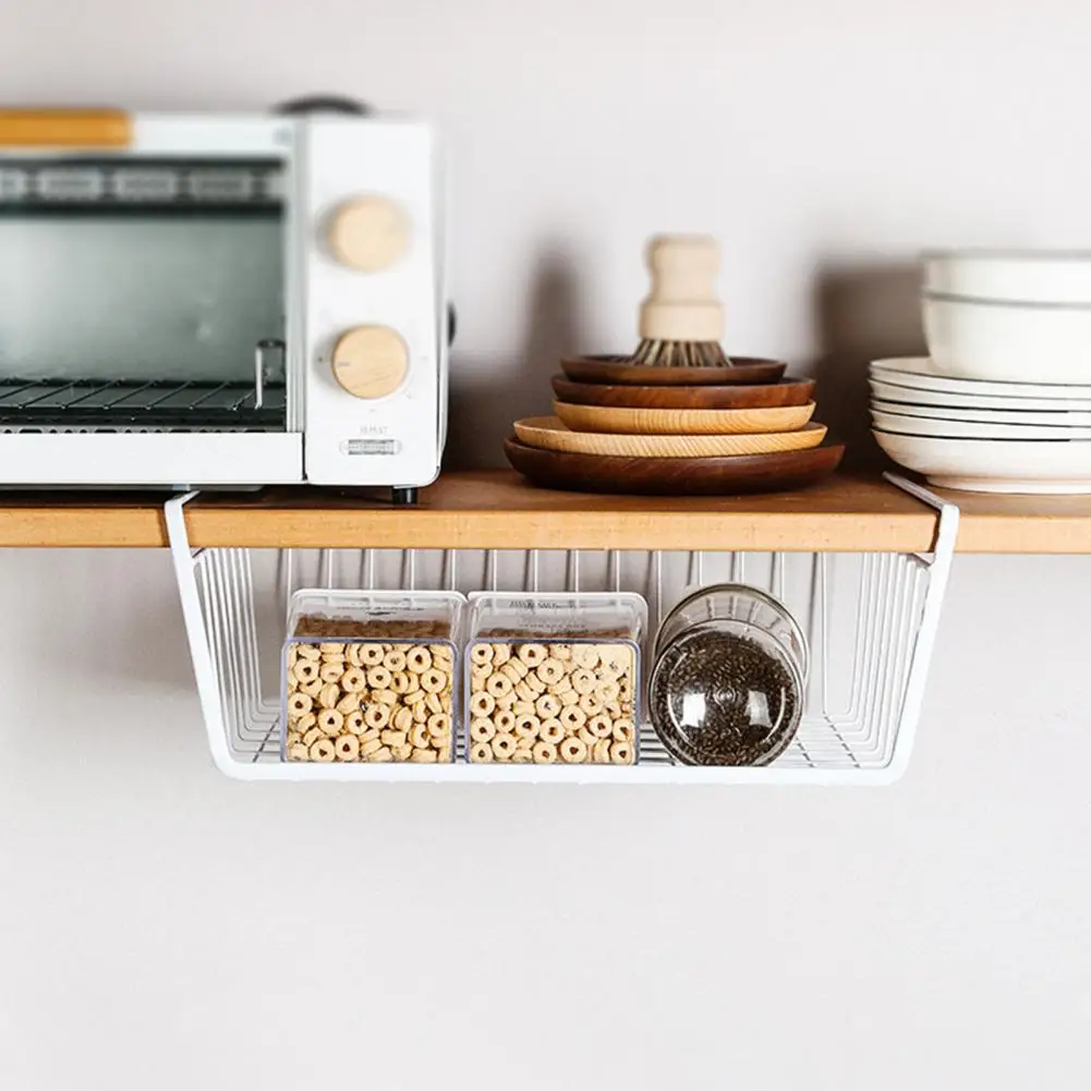 Under Shelf Basket Embedded Table Sundries Storage Rack Thicken Table Cabinet Hanging Shelf for Bedroom Kitchen Partition Tool