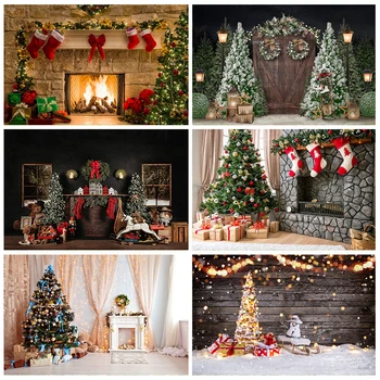 

Christmas Backdrop Fireplace Winter Snow Window Newborn Baby Photography Background For Photo Studio Vinyl Photophone Photocall