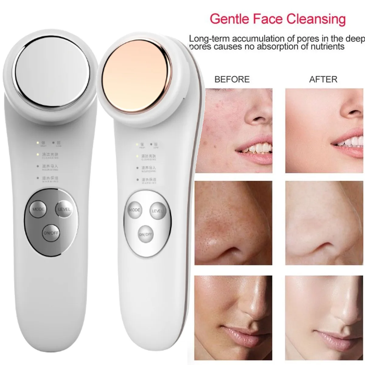 

Ultrasonic Face Lifting Warm Hot Therapy Massager Sonics Ion Vibration Clean Moisturize Wrinkle Removal Skin Tightening Device