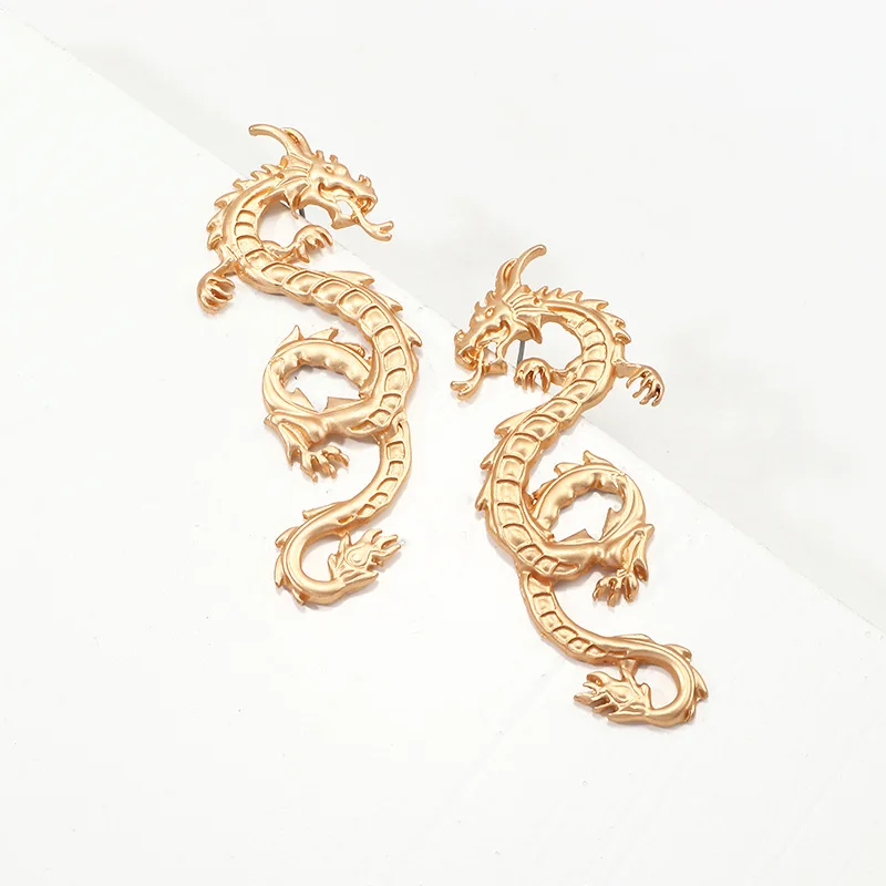 

Exaggeration Personality Gold Plated Dragon Earrings Motorcycle Party Steampunk Hip Hop Cool Earrings for Women Jewelry