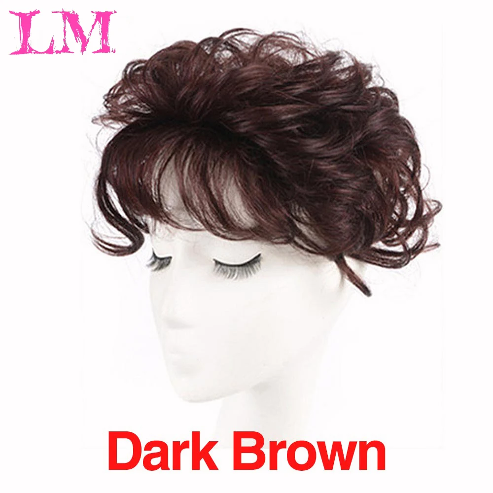 LM модные женские кружевные волосы парик тонкая кожа натуральные волосы Топпер вечерние шиньон Топ шиньон женские вьющиеся волосы сменный зажим - Цвет: dark brown