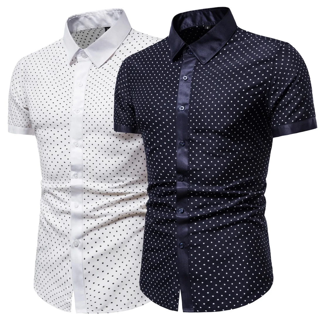 

YS071 Summer Clothing Large Size Short-Sleeved Shirt Five-Pointed Star Printing Men's European Size Men Shirt