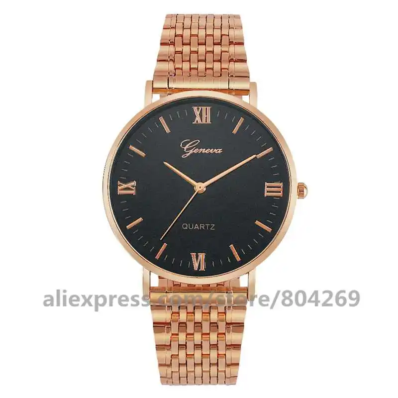 rose gold black Модные наручные часы из сплава без стразы Кварцевые часы Женские нарядные часы 8697 - Цвет: rose gold black