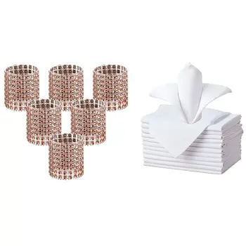 

50 Pack Napkin Rings, Gold Napkin Rings Buckles Champagne & 12x Cloth Napkin Pure Color Polyester Napkin Soft