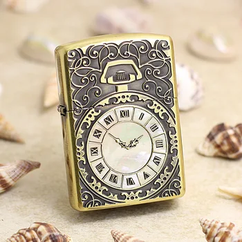 

Genuine Zippo oil lighter copper windproof Antique Gold Pocket Watch cigarette Kerosene lighters With anti-counterfeiting code