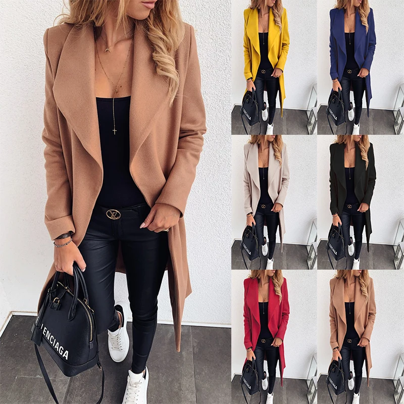 Women Long Sleeve Turn-Down Collar Coat Autumn Winter Warm Soft Slim Belt Robe Pocket Overcoat Casual Thick Coat Plus Size