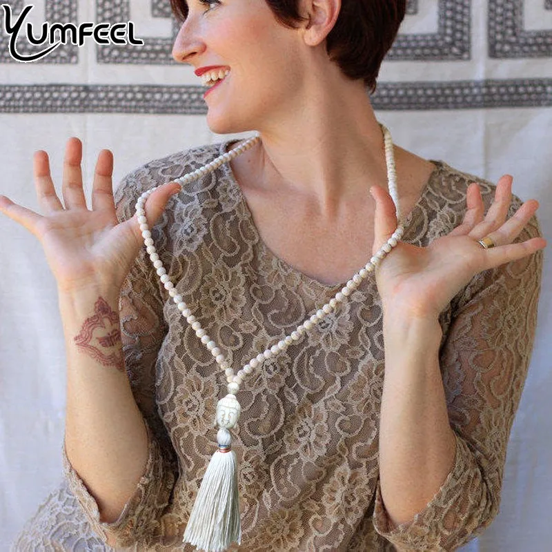 Женское длинное ожерелье с бусинами Yumfeel Будды кисточками 9 цветов на