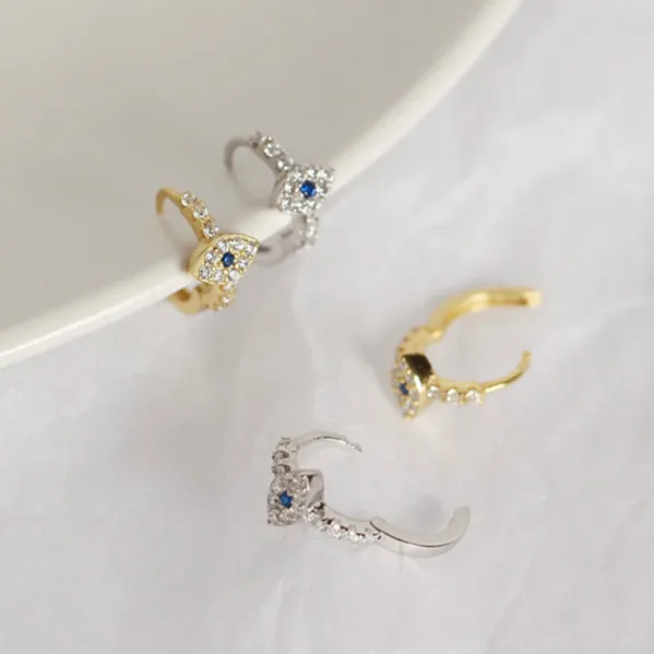 925 пробы серебряные серьги для девушек сглаза серьги Очаровательные циркониевые голубые глаза маленькие серьги-гвоздики модные ювелирные изделия