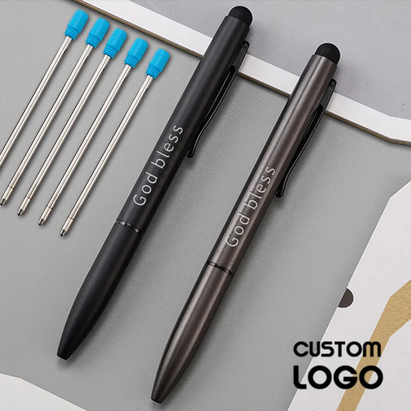 

12pcs Customized logo Ballpoint Pen Luxury Multifunction Capacitive Touch Screen Stylus Personalized Student Gifts With Refills