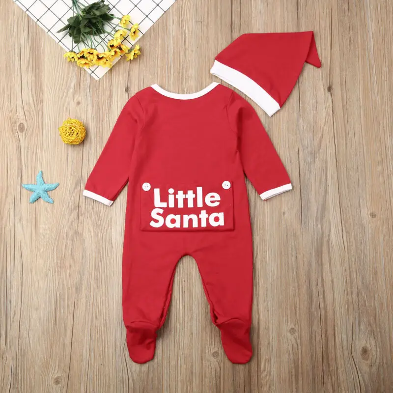 Emmababy Toddler Baby Girl Boy Christmas Romper Jumpsuit Hat Autumn Winter Outfit Clothes