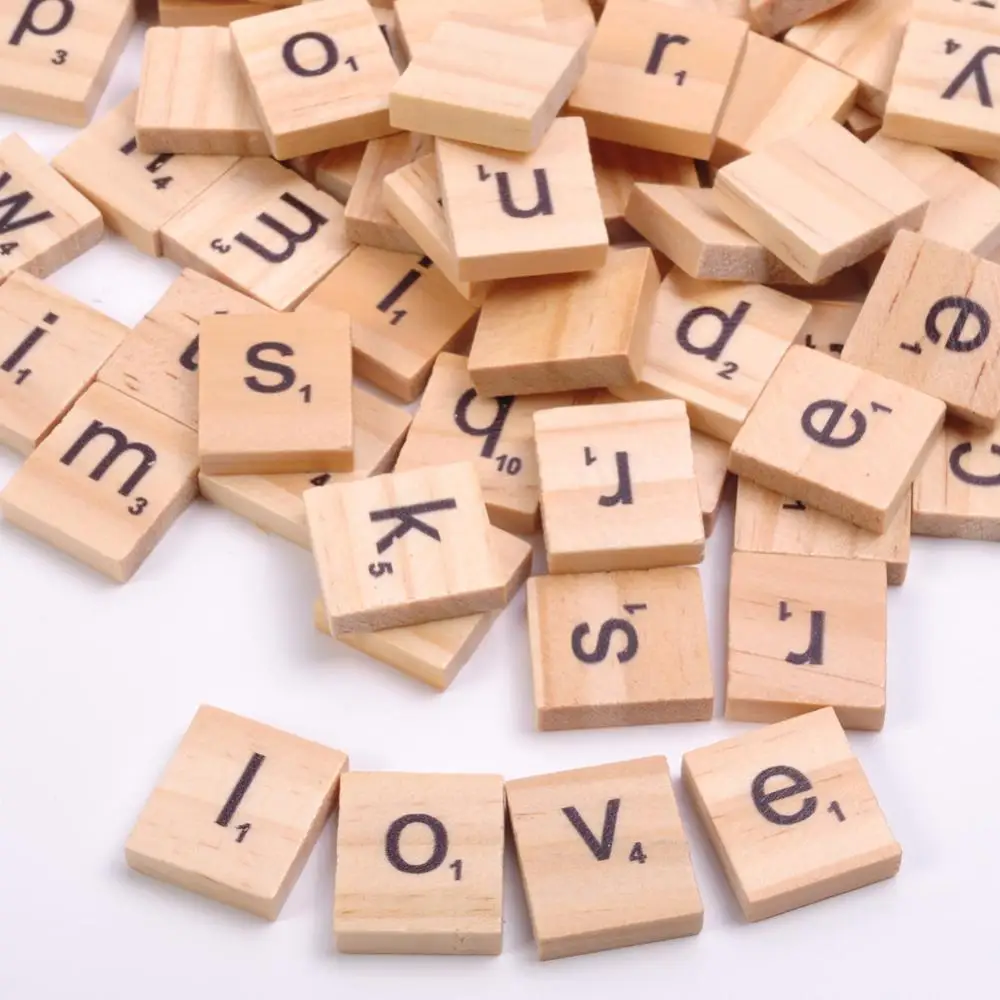 Wooden Letter and Puzzle Alphabet Decor 100Pcs Wood Tiles Letter Craft for Home Event Wedding Party DIY Christmas Ornaments Digital Puzzle