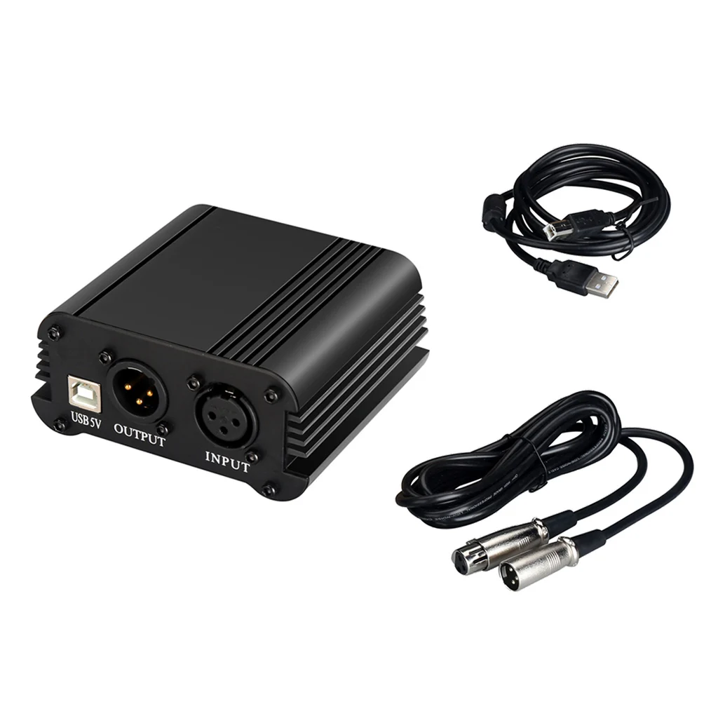 48V Phantom Power Supply with USB Cable XLR 3 Pin Cable for Condenser Mic