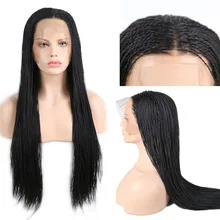 RONGDUOYI, средняя часть, термостойкие волокна волос, синтетический парик на кружеве, черный, 500 шт., два крутых косички, кружевные парики для женщин