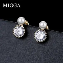MIGGA Сияющий кубический циркон имитация жемчуга Серьги Золото Цвет CZ Кристалл Камень для женщин серьги гвоздики ювелирные изделия