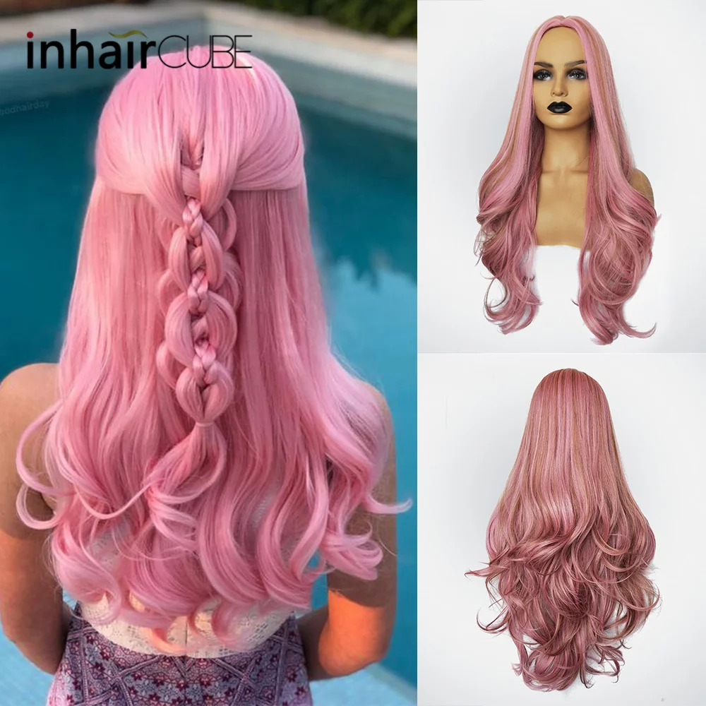 Inhair куб длинные волнистые натуральные парики для косплея женские вечерние