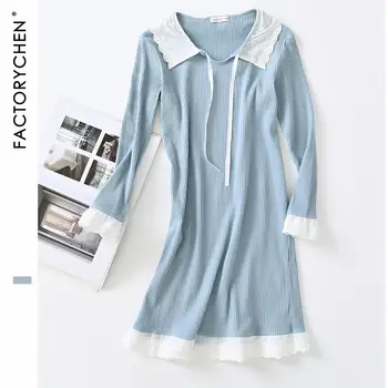 

Nightdress Female Summer Cotton Doll Collar Sweet Lace Princess Skirt Long-sleeved Nightdress Mid-length Skirt