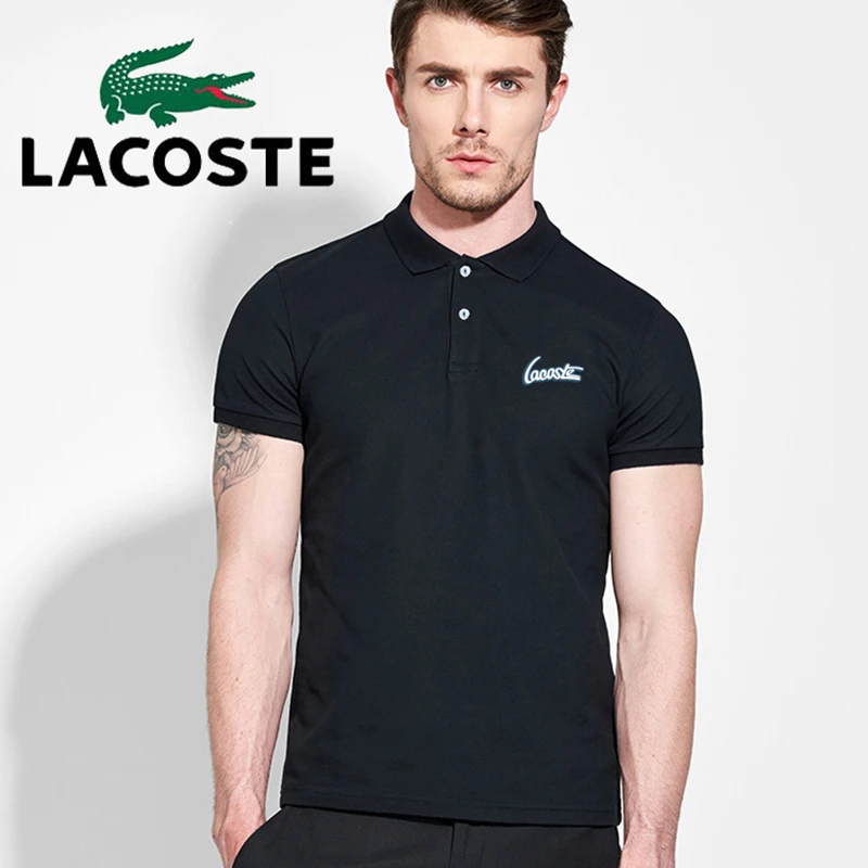 

Lacoste- Men Summer Polo Shirt Brand Fashion Cotton Short Sleeve Polo Crocodile Shirts Male Solid Jersey Breathable Tops Tees 33