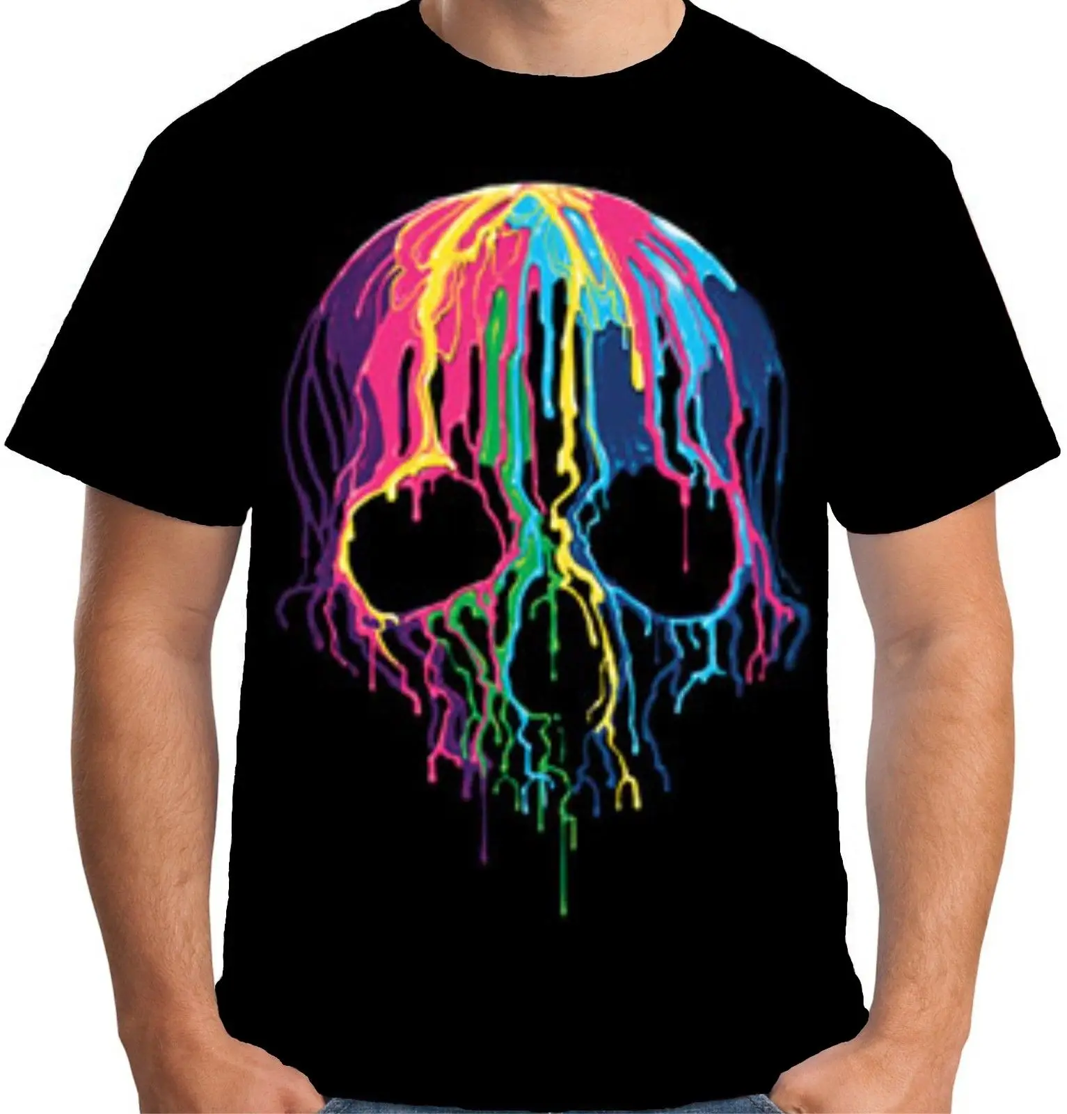 Velocitee Mens Melting Skull T Shirt Colourful Scary Evil Horror Biker DJ Cool Casual pride t shirt men Unisex Fashion tshirt |