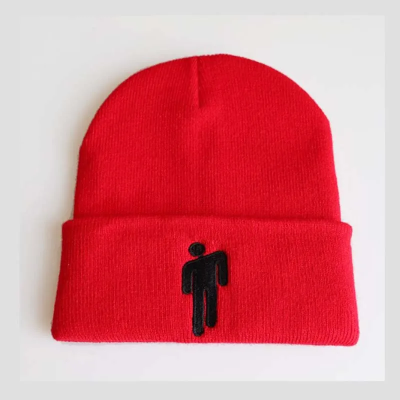 Шапки с вышивкой Billie Eilish для девочек и мальчиков, Повседневная вязаная теплая зимняя женская шапка, Мужская однотонная Кепка в стиле хип-хоп - Цвет: Красный