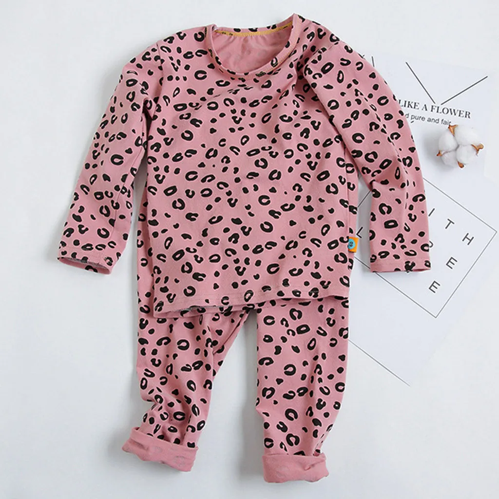Весенне-осенний пижамный комплект для маленьких мальчиков и девочек от 18 месяцев до 5 лет, Детская Ночная сорочка с леопардовым принтом, одежда для отдыха хлопковое вечернее платье для девочек