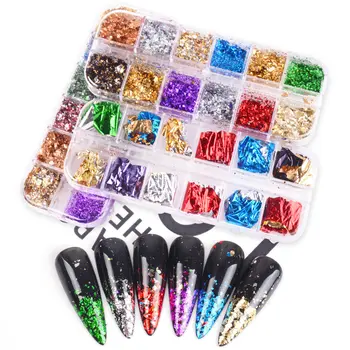 

Fakes Nail Glitter 45 Grids Gold Foil Nail Irregular Sequins Color Decals Paillette Foils Sticker nail art decorations nails art