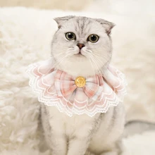 1PC Lace Plaid Ribbon Gauze Cat Kitten Bib Cute Elegant Dog Decorating Scarf Collar Small Pet Tie Ornament